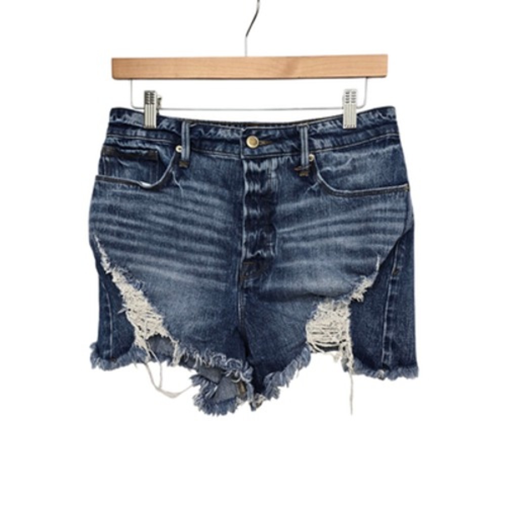 Good American Shorts‎ Womens 6/28 Blue Distressed Denim Cutoff Raw Hem High Rise